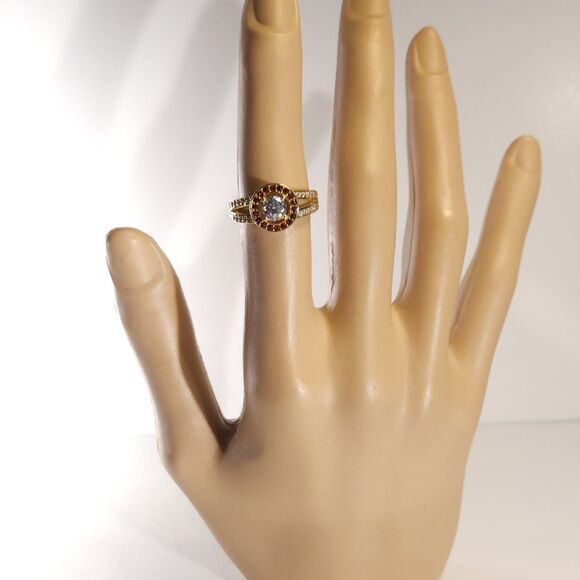 Simulated Diamond CZ & Red CZ Halo Ring SIZE 5-1/4 - Picture 9 of 10